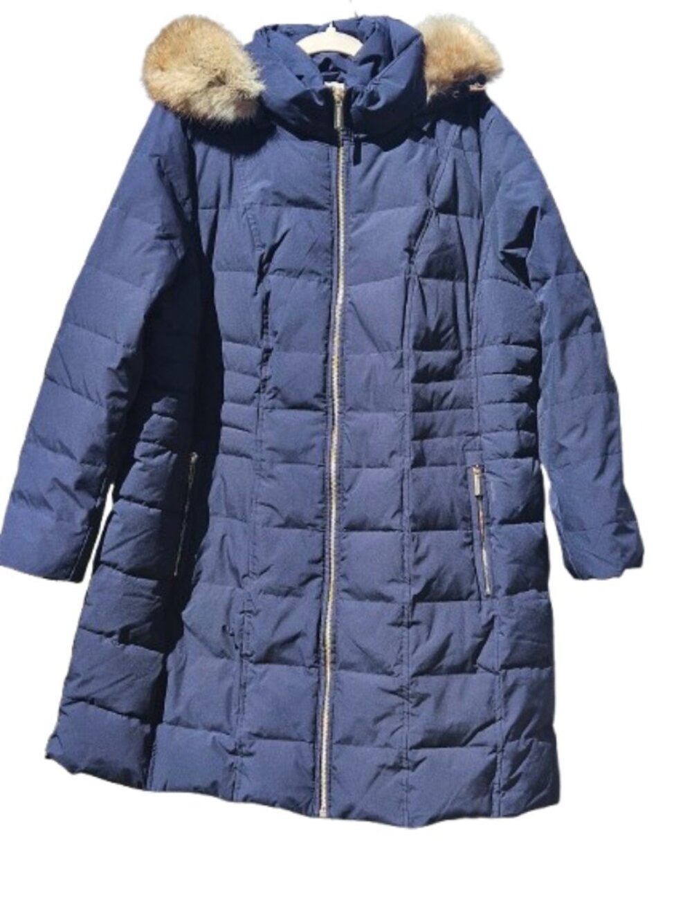 Michael Kors Navy Bibbed Faux Fur Hood Down Puffer Coat 1X
